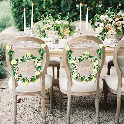 Kioomi Bride And Groom Chair Decorations Wooden Signs, Rustic Floral Wedding Sign For Mr Mrs Decor Ceremony Reception Wood Plaque Hanger Anniversary Party Decoration Supplies (Lk-K00018) #TOP3