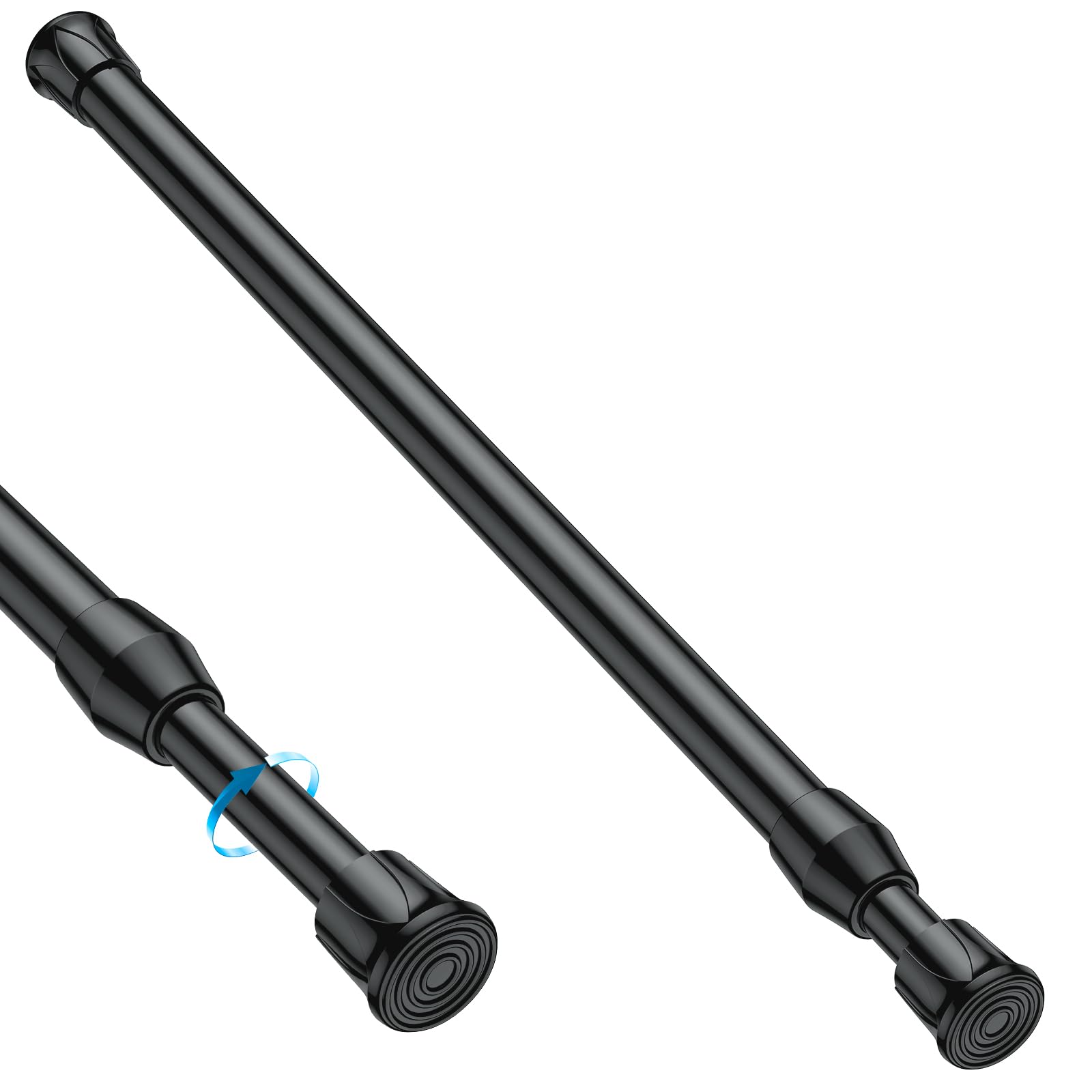 MEXAU Tension Curtain Rod 28-48 Inch, 1/2" Diameter Tension Rod, Black