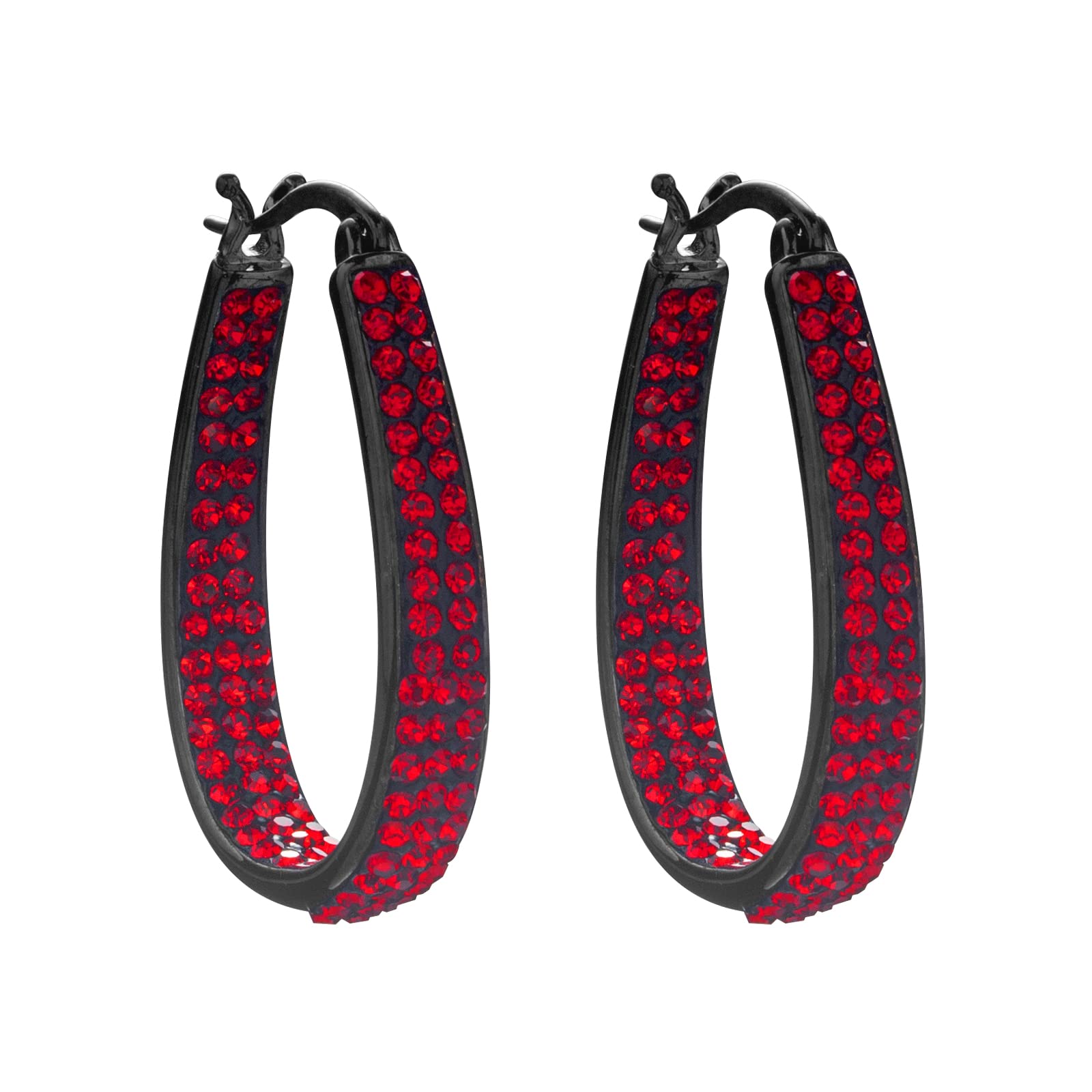 Crystal Hoop Earrings - Silver Plated Inside Out Oval Shape Hoop Earrings for Women 1 2 Inch