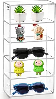 Lyellfe 5 Tier Acrylic Sunglass Organizer, Eyeglass Miniature Display Case Wall Mount, Free Standing Figurine Organizer Shlf Rack for Collectibles, Gemstone, Rocks, Showcase