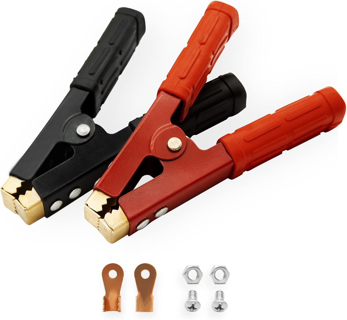 2PCS Heavy Duty Pure Copper Battery Jumper Cable Clamps (Red & Black) | Alligator Clips for Jumper Cables, Insulated Grips, 500-1000A, Universal 12V/24V, Car Vehicle & Marine Boat Battery Charging