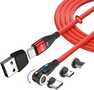 100W Magnetic Charging Cable 540° Rotation, NESTELLE 6 in 1 PD Fast Charge Multi Nylon Braided Data SYNC Cord, Type C Micro 9 pins tip Magnet Compatible to All Phones, Tablet, Laptop (Red, 6FT)