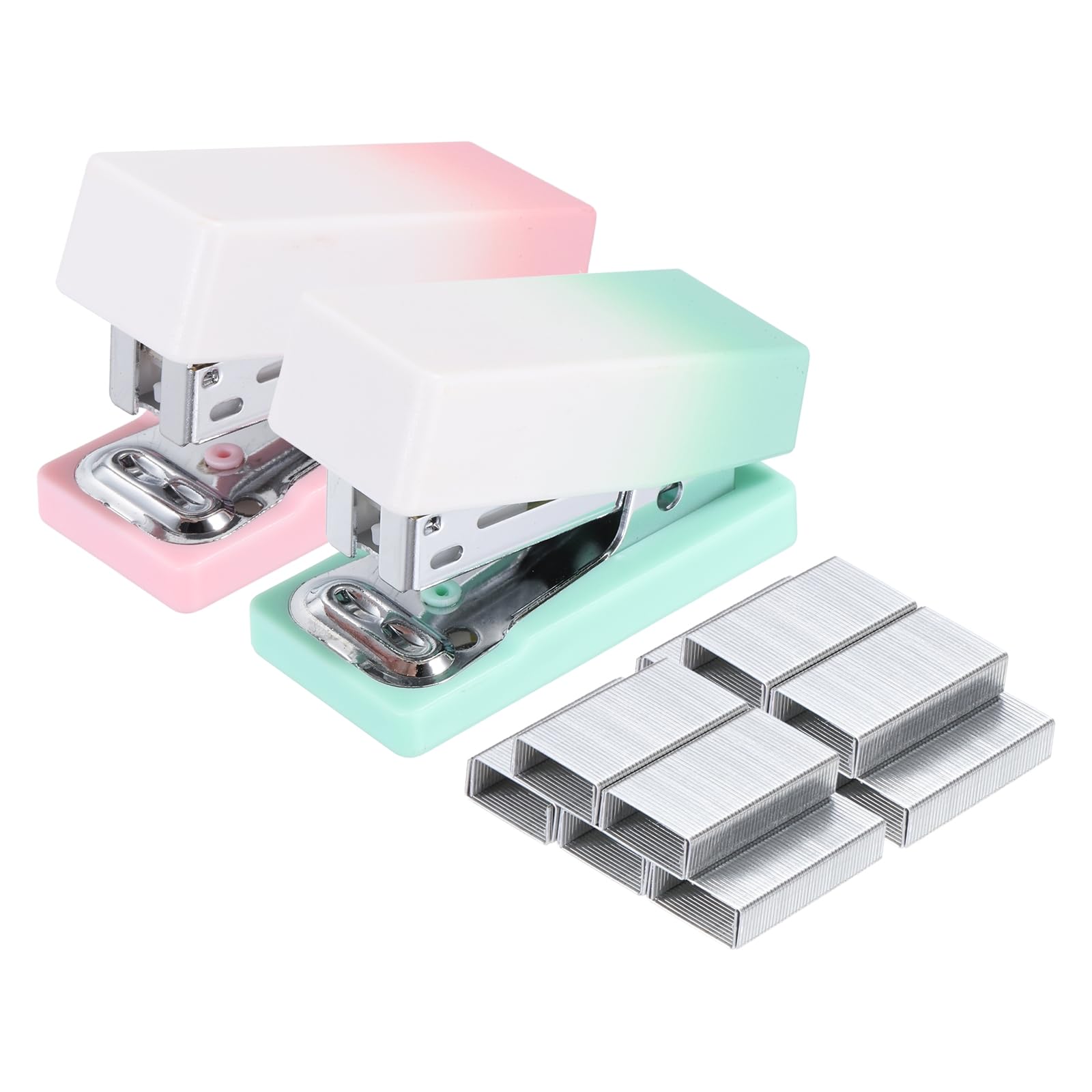 PATIKIL 2 Pack Mini Stapler with Staples, Small Stapler Cute Tiny Portable Pocket Set 15 Sheet Capacity with 800pcs Staples for Desktop Travel Classroom Office, Gradient Pink Green