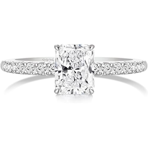 EAMTI 1/2/3/4CT 925 Sterling Silver Engagement Rings Radiant Cut Solitaire Cubic Zirconia CZ Wedding Promise Rings for Her Wedding Bands for Women Size 3-11
