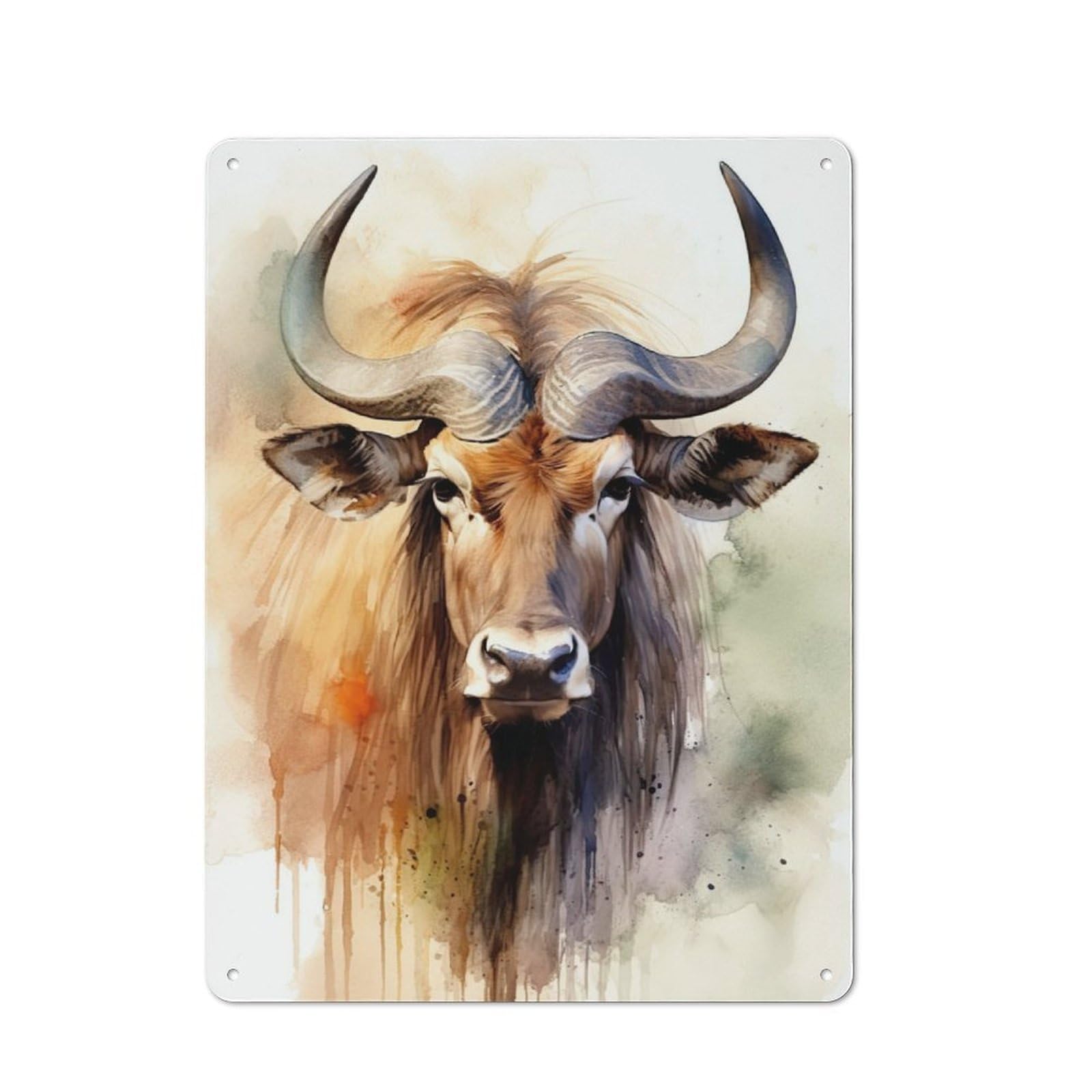 Wildebeest Watercolor Vintage Tin Sign 40x30cm for Pub Or Café, for Everyday Room Decor with A Vintage Look