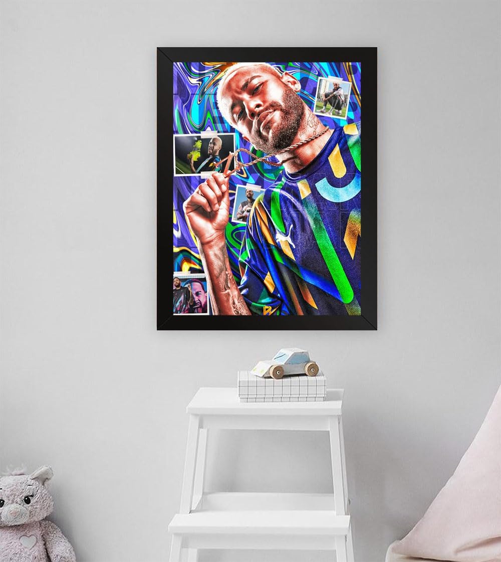 GADGETS WRAP Printed Photo Frame Matte Painting for Home Office Studio Living Room Decoration (11x17inch Black Framed) - Neymar Jr