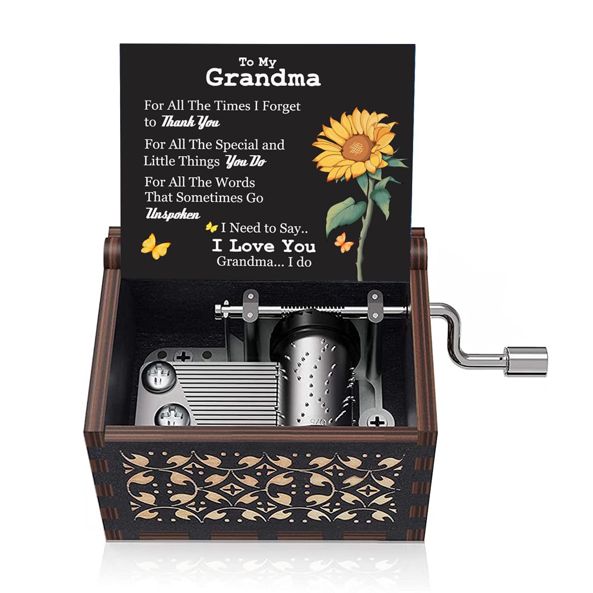 Yesnote Grandma Gift Wooden Music Box - Gma Valentine Day Anniversary Birthday Gift to Grandma from Granddaughter Grandson Hand Crank Musical Box Play You are My Sunshine