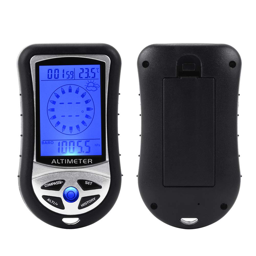 Barometer Altimeter 8-in-1 Multifunctional Electronic Altimeter Hand Hold LCD Digital Compass Thermometer for Outdoor Hiking