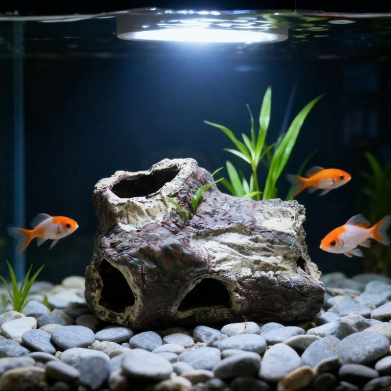 Decoración de Cueva de Acuario, escondite de Resina para pecera con múltiples Aberturas, Accesorios para Acuario, 19 cm x 9,5 cm x 11 cm