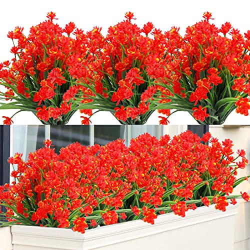 Greenrain 24 Bundles Artificial Flowers Lotus Outdoor Fake Flowers For Decoration Uv Resistant No Fade Faux Plastic Plants Garden Porch Window Box Décor (Orange Red) #TOP17
