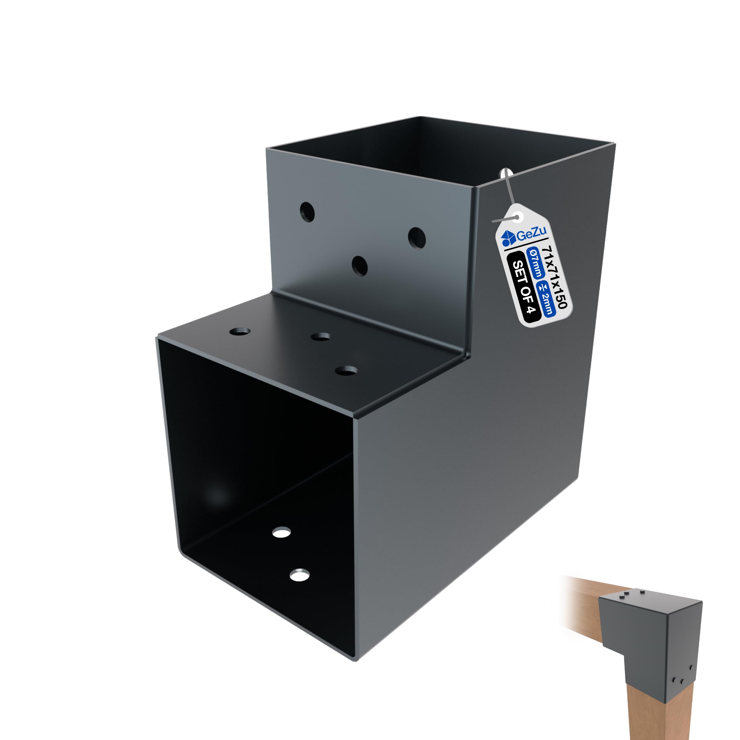 GeZu Impex Post Connector L 71 x 71 mm Powder Coated Anthracite Set of 4 Pergola L Shape Square Beam Post Connector Corner Pavilion Bracket