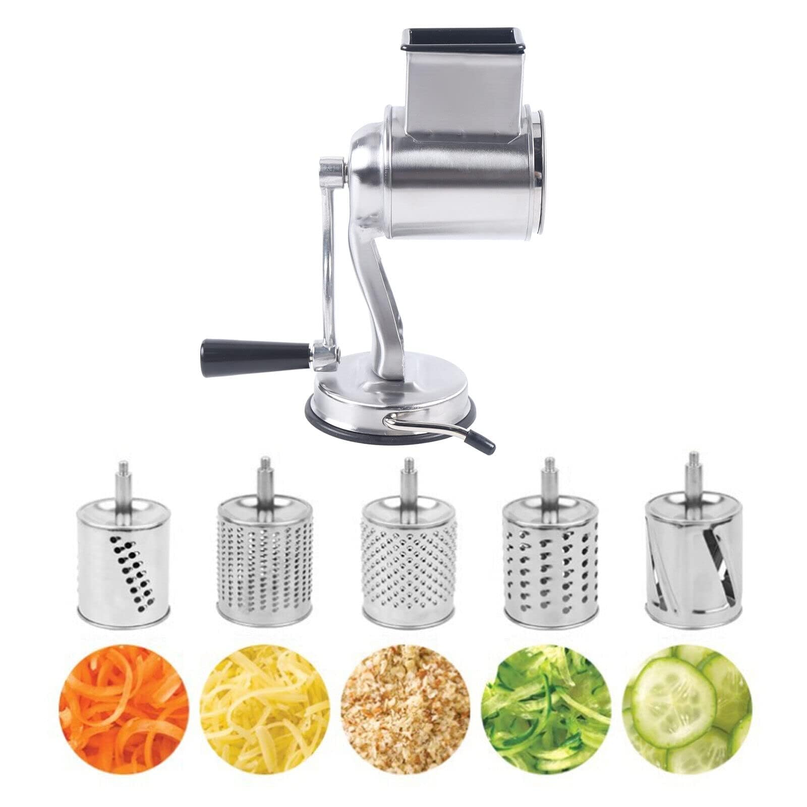 Affettatrice per verdure, grattugia a tamburo con 5 tamburi in acciaio inox, grattugia manuale per patate, grattugia da cucina multifunzionale per tagliare frutta e verdura