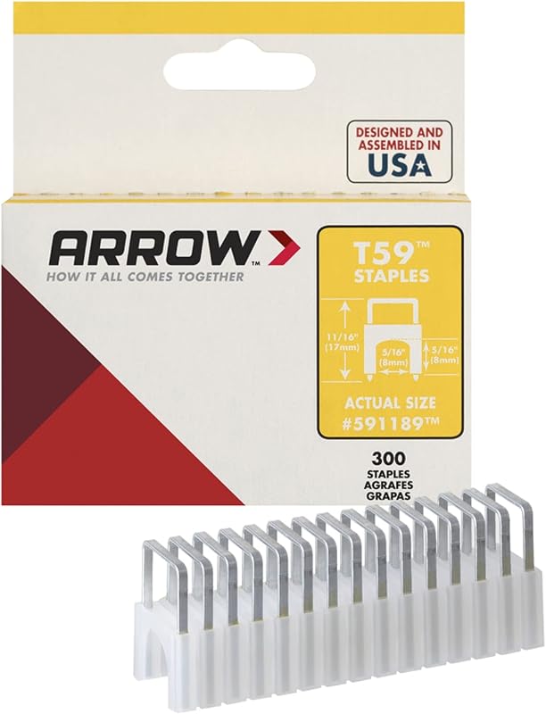 Arrow Fastener T59 Type Staples, 5/16" (091-591189) 1 Box | T59 Staples, 11/16 Inch Leg Length, 5/16 Inch Crown Width, 5/16 Inch Insulator Height
