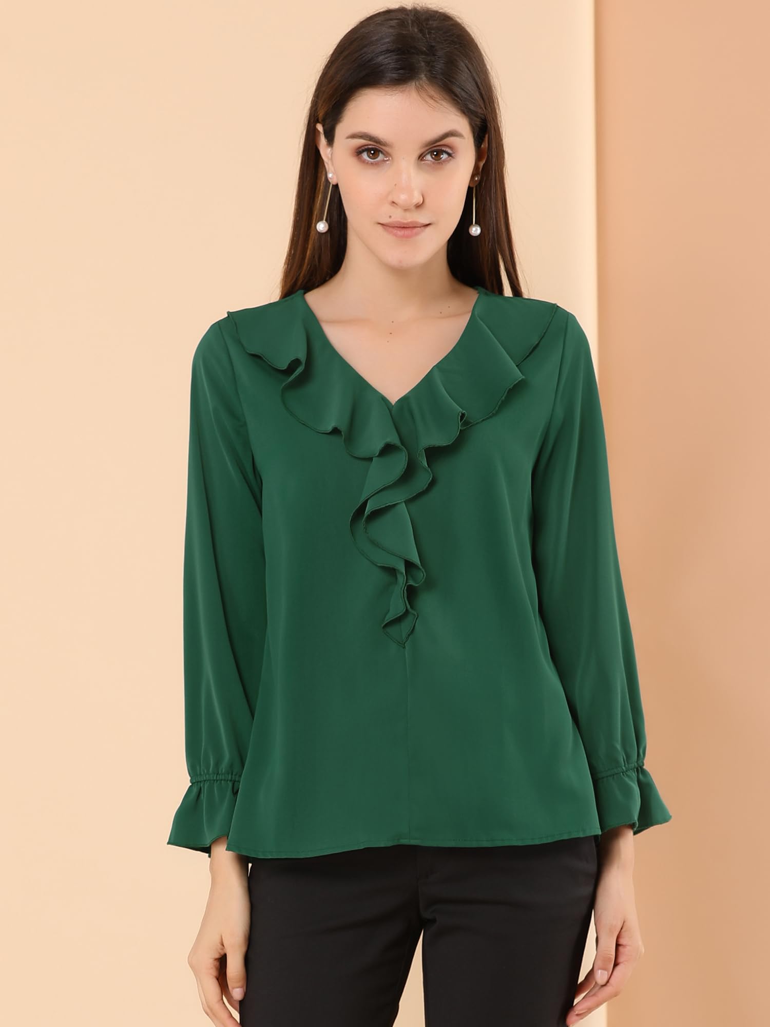 Allegra K Casual Blusa con Volantes Mujer