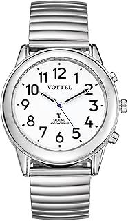 Atomic Talking Men's Watch for The Blind and Visually Impaired with Stainless Steel Striped Band with Clear and Loud American Accent for The Elderly or Blind