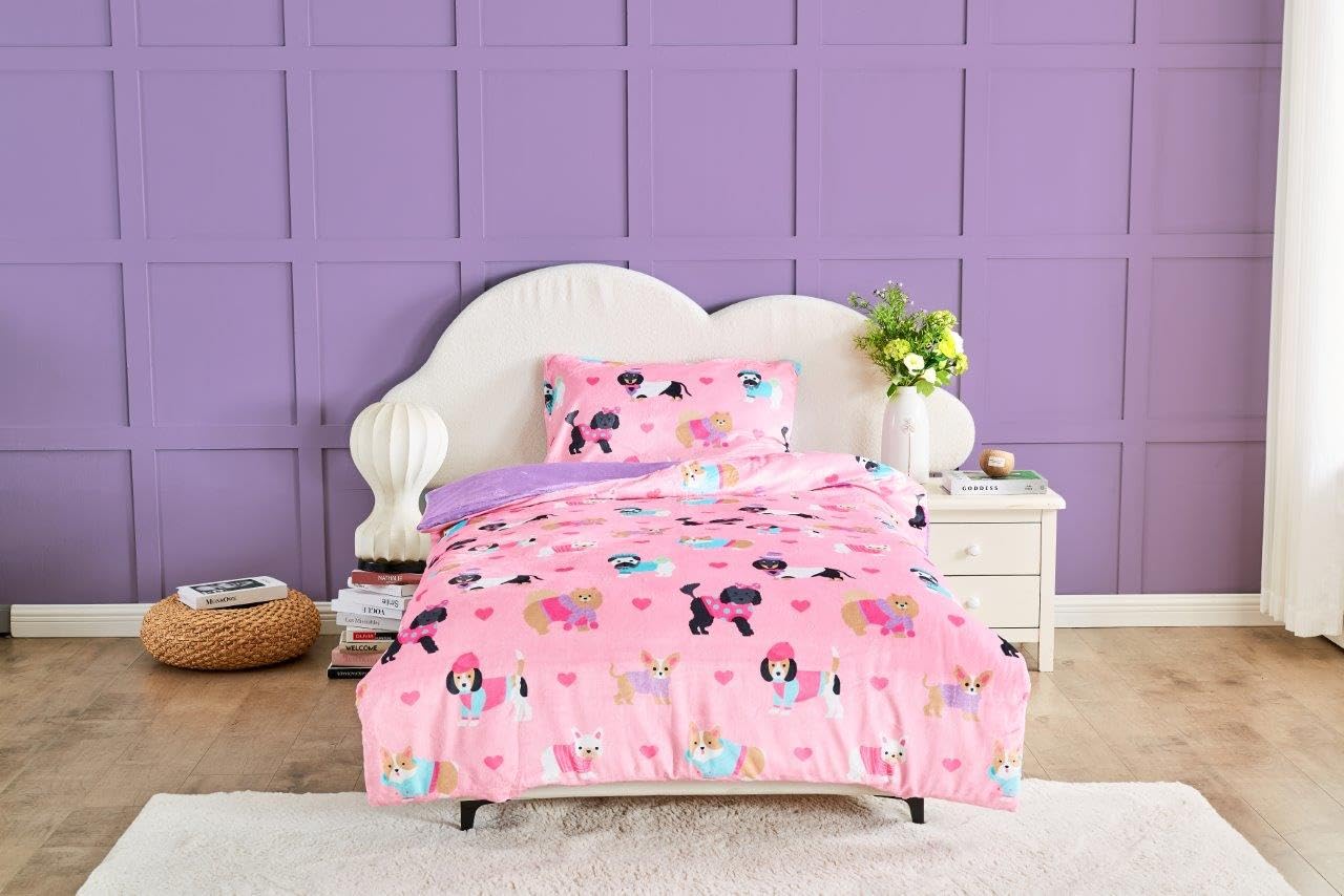 GC GAVENO CAVAILIA Kids Bedding Single Duvet Set with Pillowcase - Animal Duvet Cover Sets (135x200 cm) - Hypoallergenic Super Soft Teddy Fleece Bed Covers - Washable