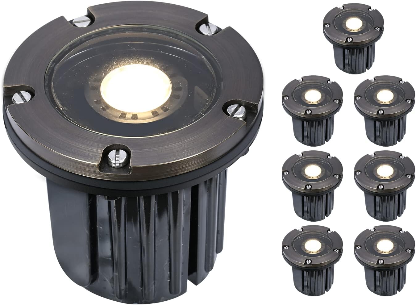 Gardenreet Outdoor LED 12V Low Voltage Solid Brass InGround Well Light(Open Top) 8Pack