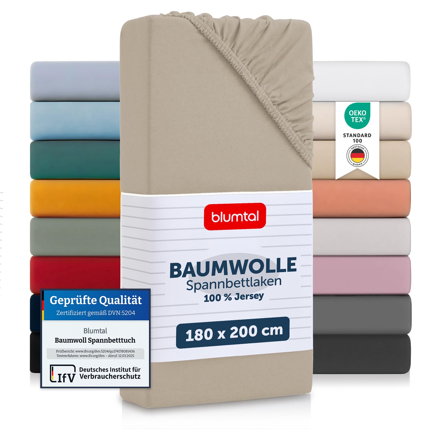 Blumtal® Jersey Spannbettlaken 180x200cm - Oeko-TEX zertifiziert