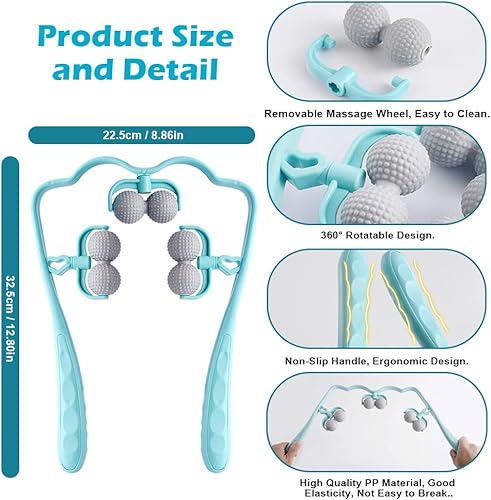 Miniatura 2 de Abnaok Masajeador de cuello, rodillo de cuello mejorado para aliviar el dolor de tejido profundo, masajeador de rodillo de punto gatillo con 6