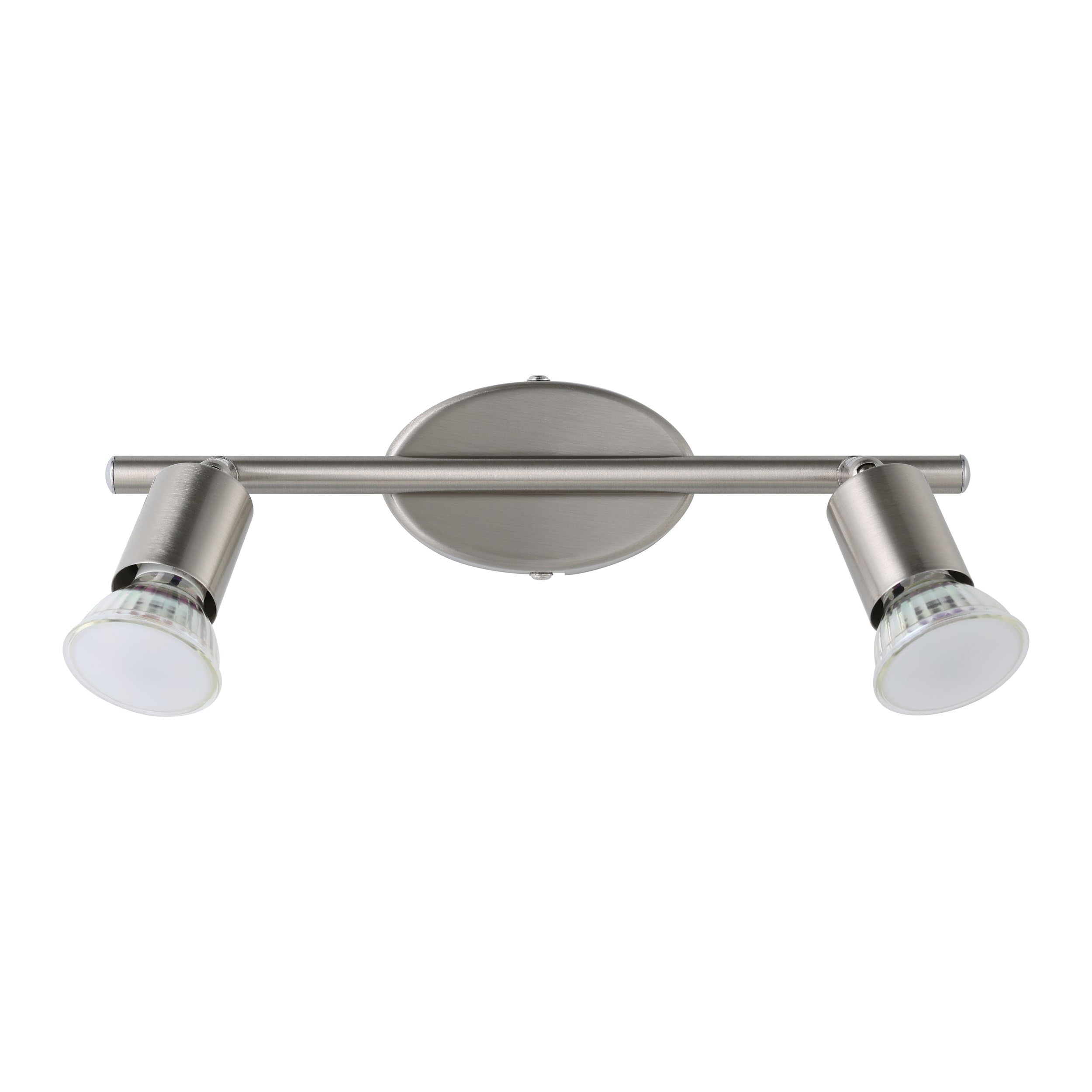 Eglo LED Lampada da soffitto Buzz-LED, lampada a 2 luci, faretti da soffitto in metallo nichel opaco, lampada per soggiorno, lampada da cucina, spot con lampadine GU10, luce calda, L 28,5 cm
