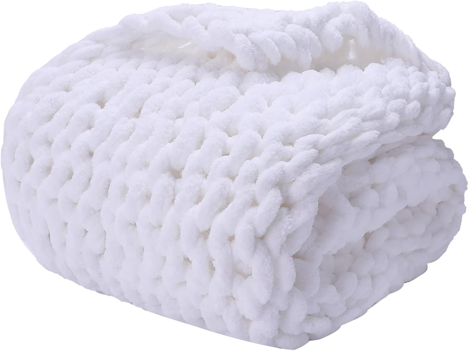 Chunky Knit Throw Blanket Chenille Handmade Cozy Warm Blanket for Sofa Bedroom Home Decor (White,40"x60") : Everything Else