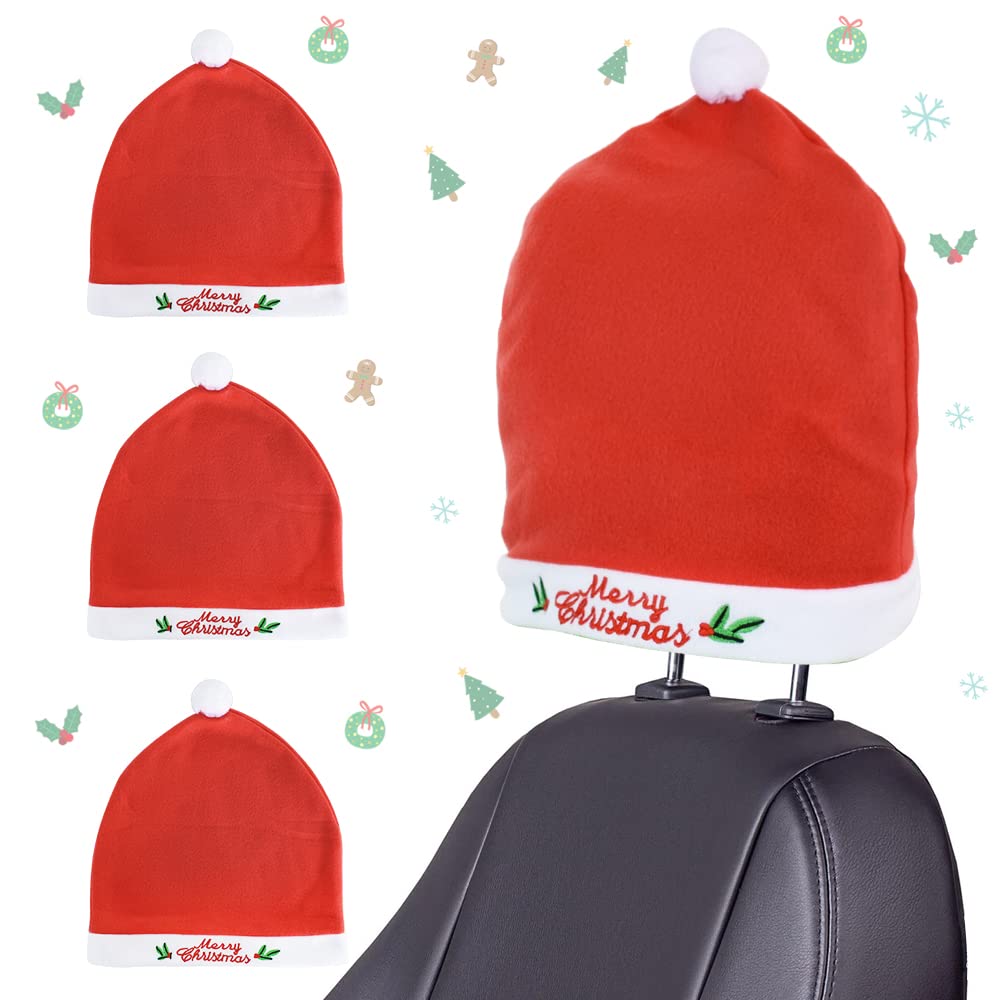 Photo 1 of Vuzvuv 4 Pcs Red Christmas Car Headrest Cover Santa Claus Hat Vehicle Seat Cover Protector Decoration Merry Christmas Design Automotive Head Rest Coverings Soft Accessories for Car Decoration
