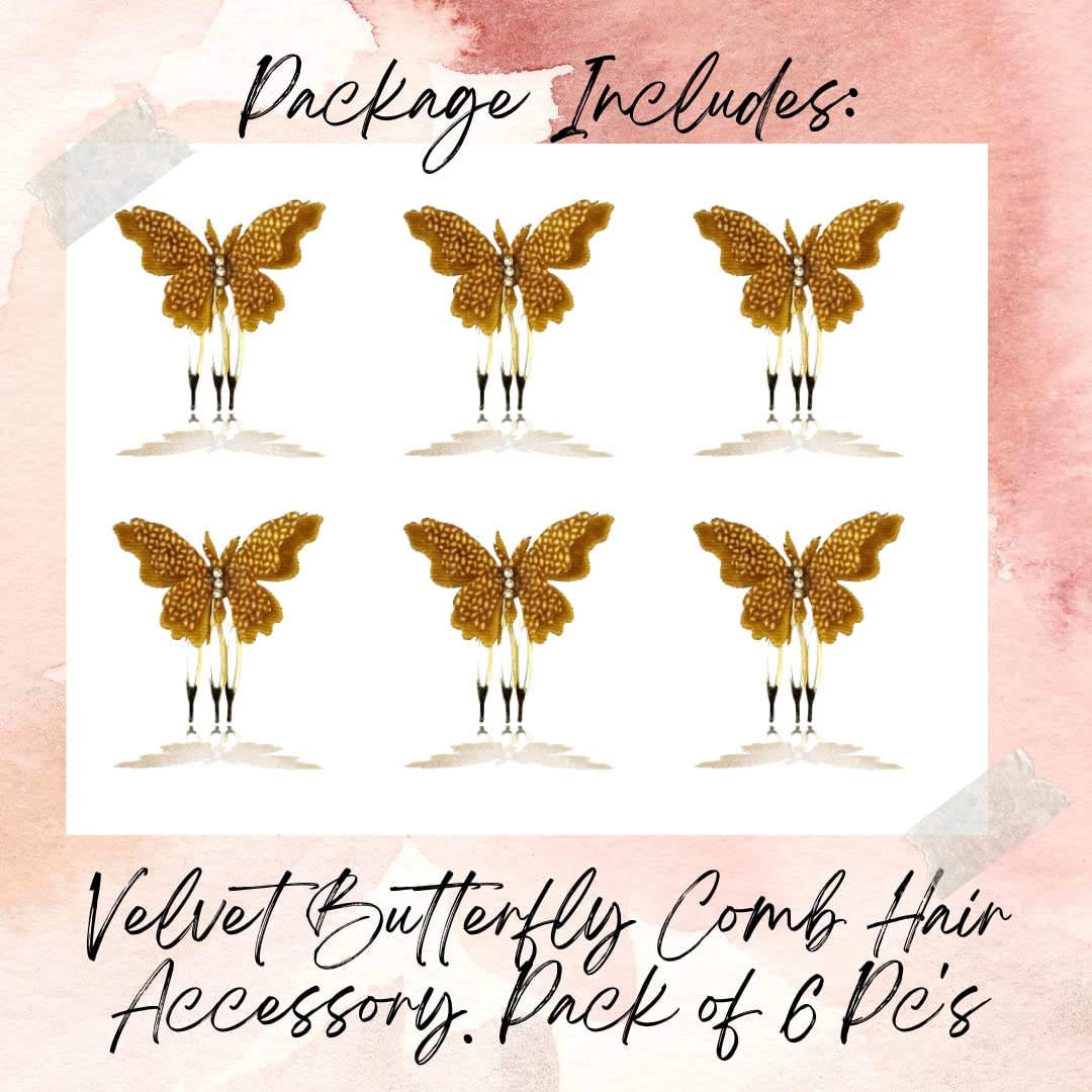 Hair Flare Velvet Butterfly Hair Pin/Comb Slide Designed Hairpin/Side Juda pin/Bridal Hair Accessories- 2462, Brown, Pack of 6 3