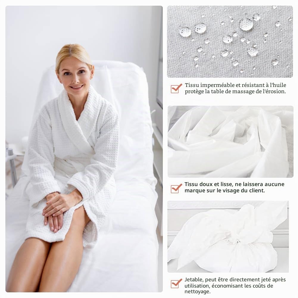 Lot de 30 Draps Housses Jetables pour Tables de Massage, 90 x 215 cm Housse Jetable pour Table de Massage, Draps Hygiéniques en Non-tissé pour Lits et Chaises Longues