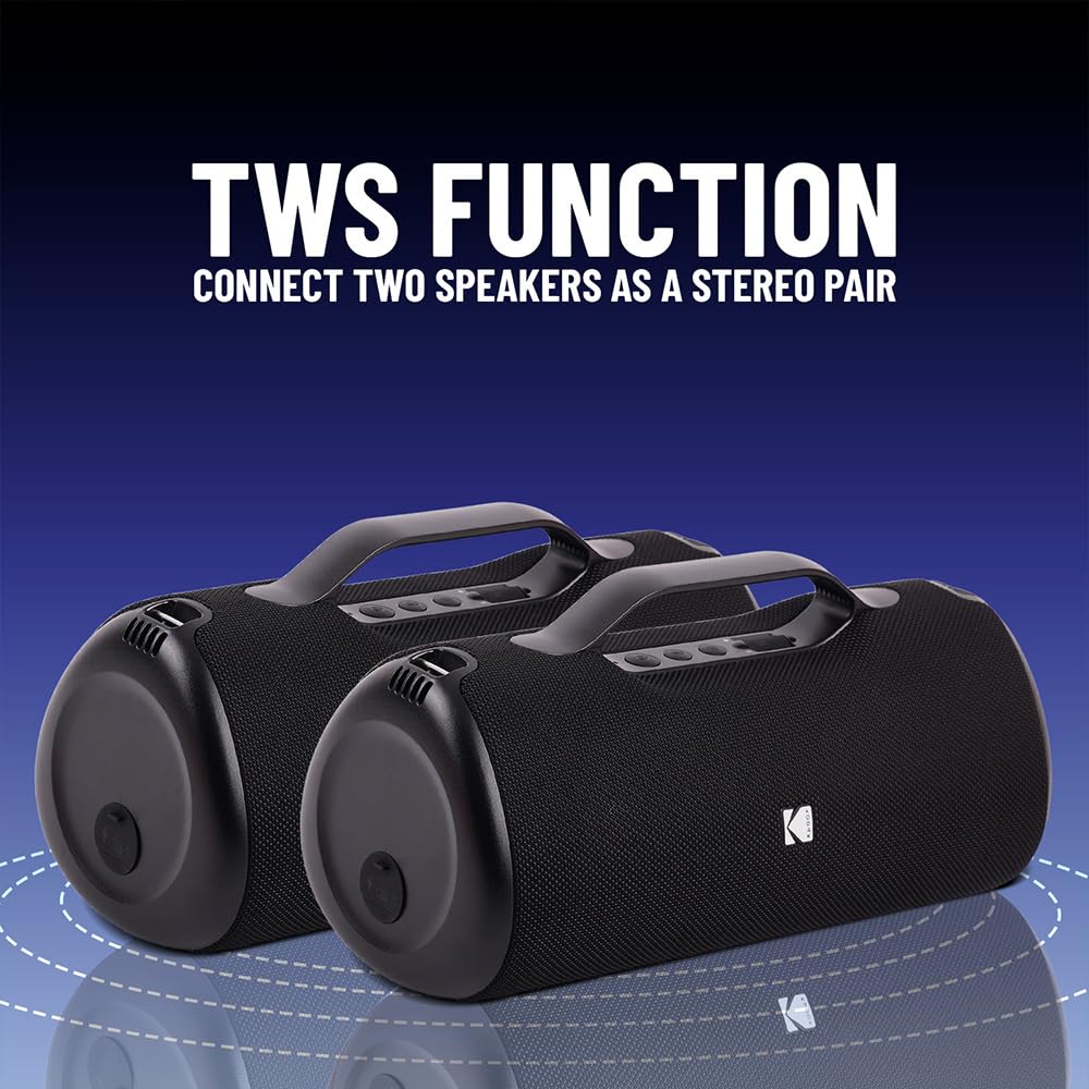 KODAK Głośnik Bluetooth 60W : wciągający dźwięk stereo, wodoodporny IPX5, TWS, DSP i autonomia 10 godzin - czarny