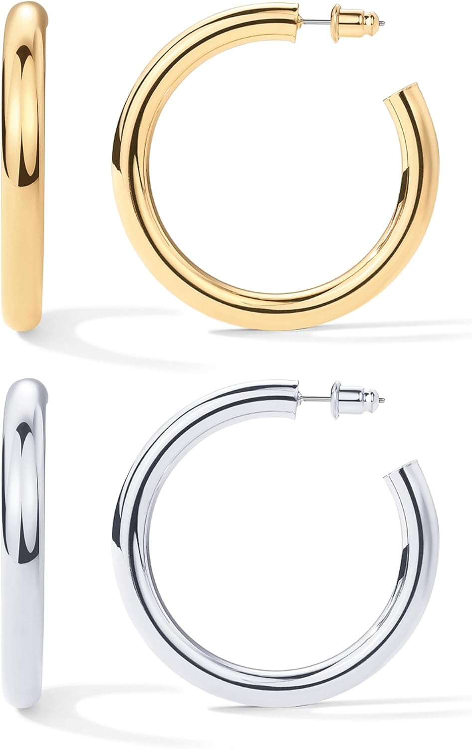 PAVOI 14K Gold Plated Lightweight Chunky Open Hoops for Women | Trendy Gold Hoop Earrings