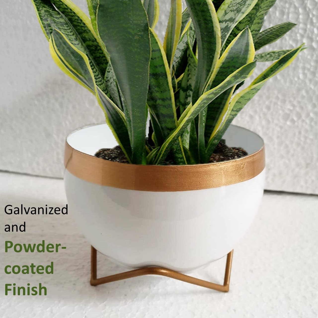 ecofynd Elis White Planter Pot & Stand - Modern Garden Decor -7