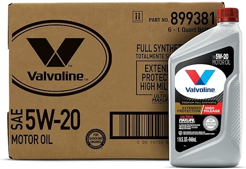 Valvoline - Aceite de motor de protección extendida de alto millaje con tecnología Ultra MaxLife 5W-20, sintético completo, 1 cuarto de galón, caja