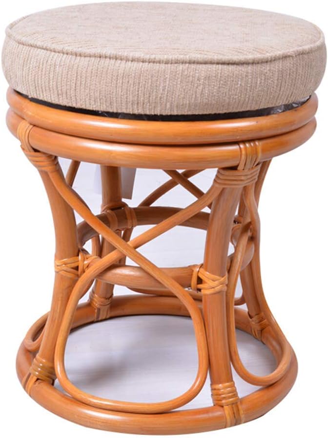 DASHADAO Footstools Stools Footstool Work Stool Step Stool Hollow Rattan Small Bench Solid Wood Bracket Wearing Shoes Solid Weaving Retro Rotate (Color:Honey,Size:Large)