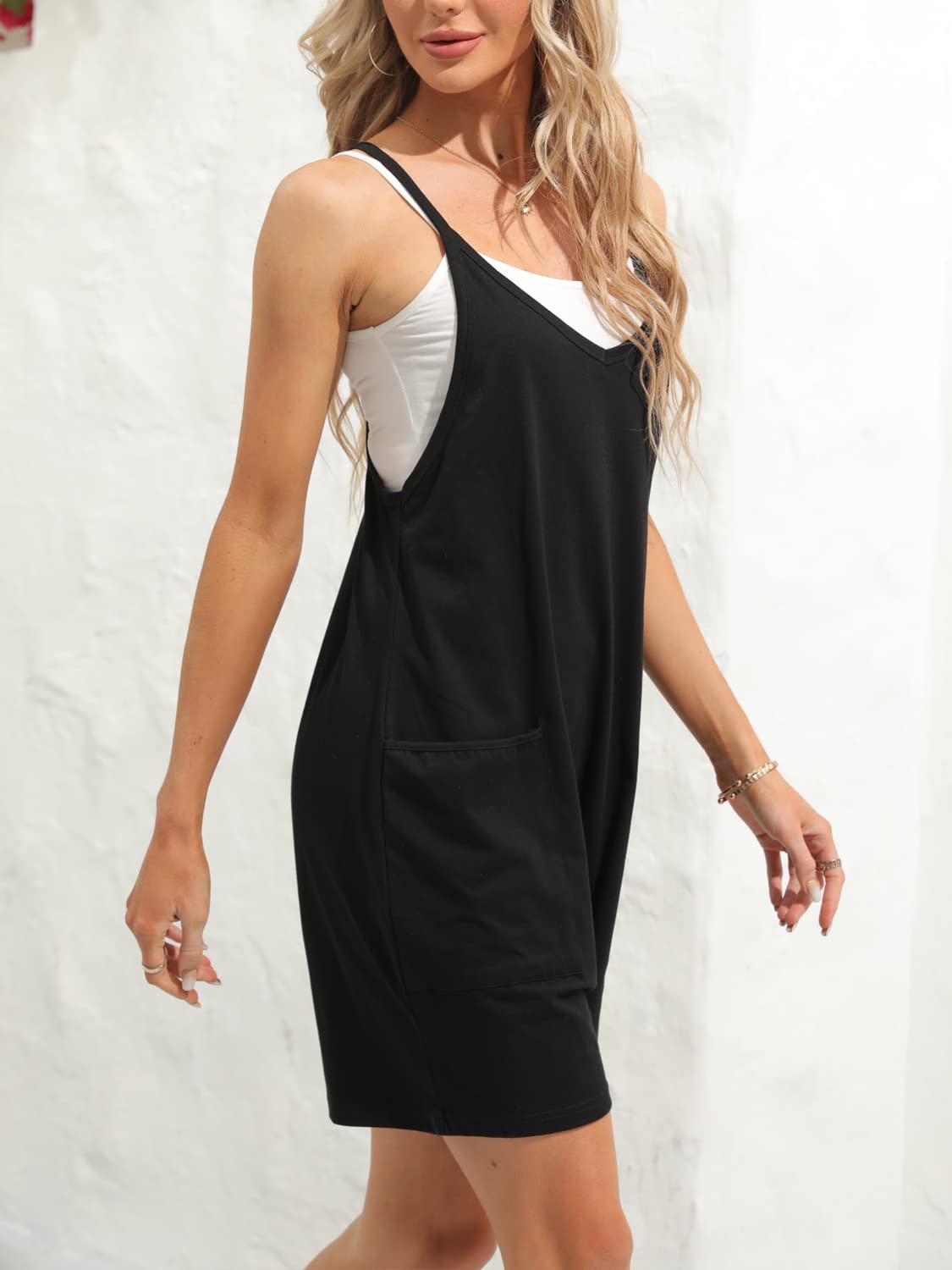 Ebifin Salopette courte pour femme - Pantalon de travail d'été ample - Salopette sans manches avec grandes poches.