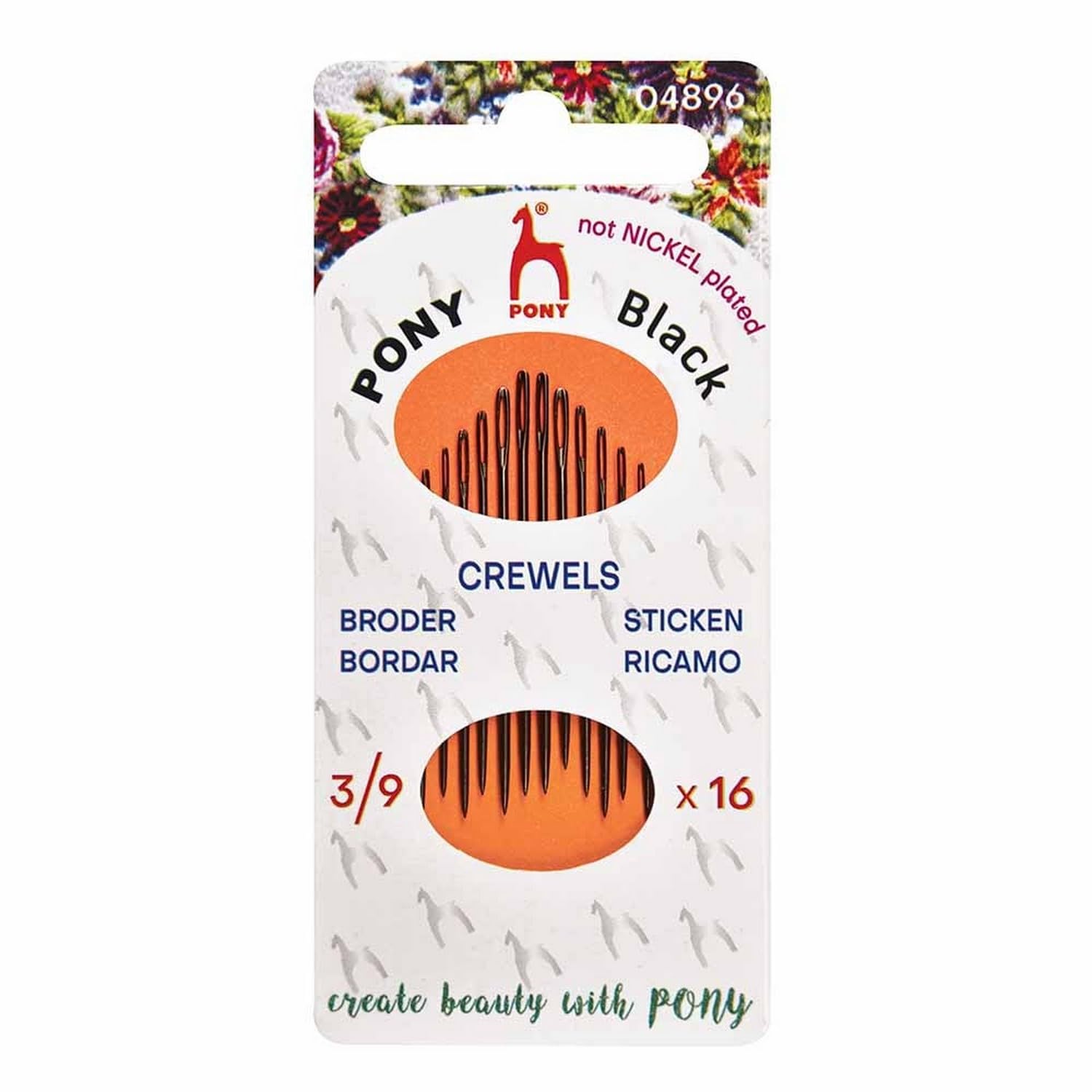 Pony - Pony Black Crewel Matte Finish (No. 3-5-7-9) Hand Sewing Needles with Black Eye - 16 Needles