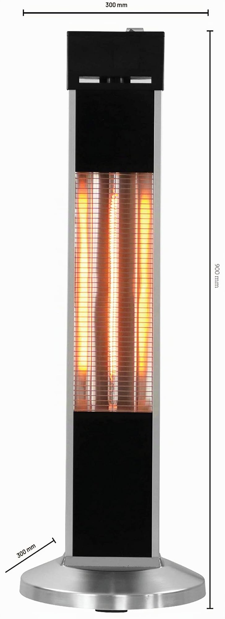 Home It® Chauffage de terrasse infrarouge sur pied 2000W – Tube carbone – Étanche IP34 – Noir/Aluminium