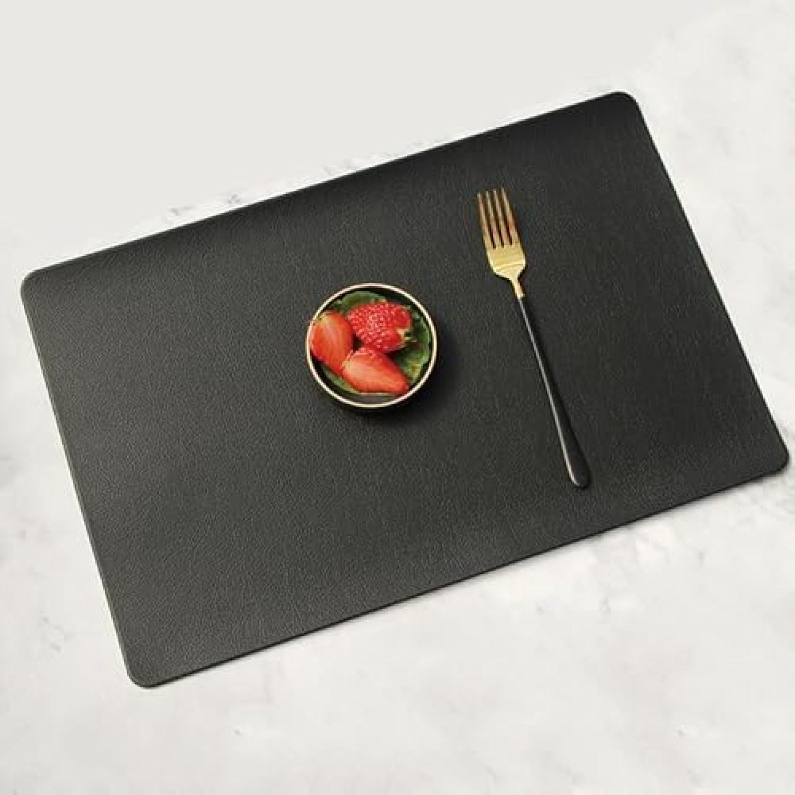 Set de table lavable en cuir pour un nettoyage facile, lot de 2 rectangulaires noirs