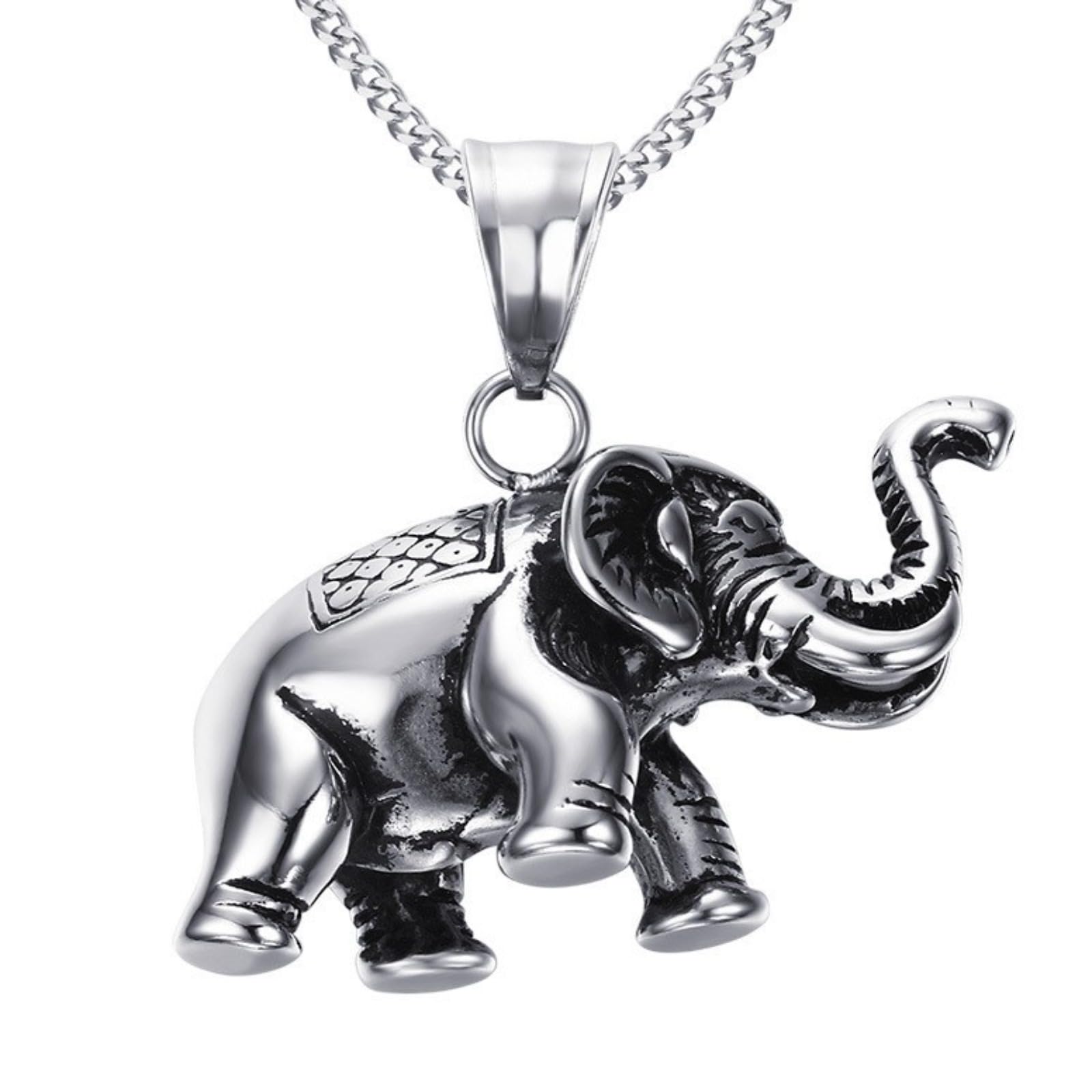 Colliers Originaux Éléphant Sacré en Acier Inoxydable 3D Dos Motif Vintage Éléphant Apprivoisé