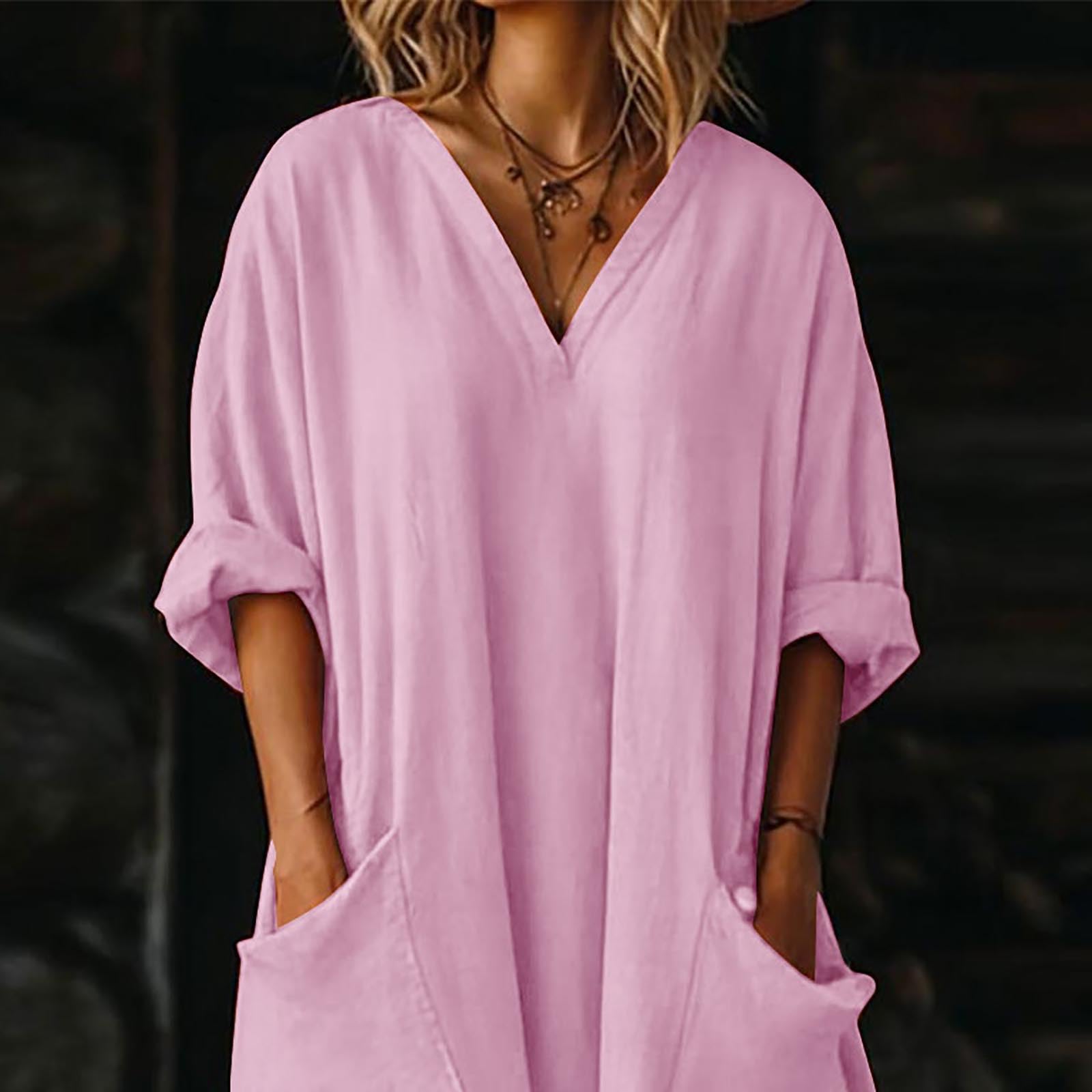 Générique Robes Ete Femme Longue Fluide Bretelles Fines Robe Maxi Débardeur Lin Coton Femme Décontractée Col V sans Manches Coupe ALigne Couleur Unie Robe De Plage Élégante (,)