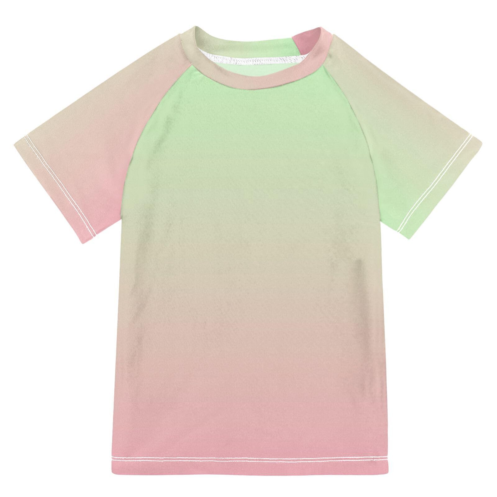 KLL Boy Bathing Suit Short Sleeve Rash Guard Swimsuit 5T Green Gradient