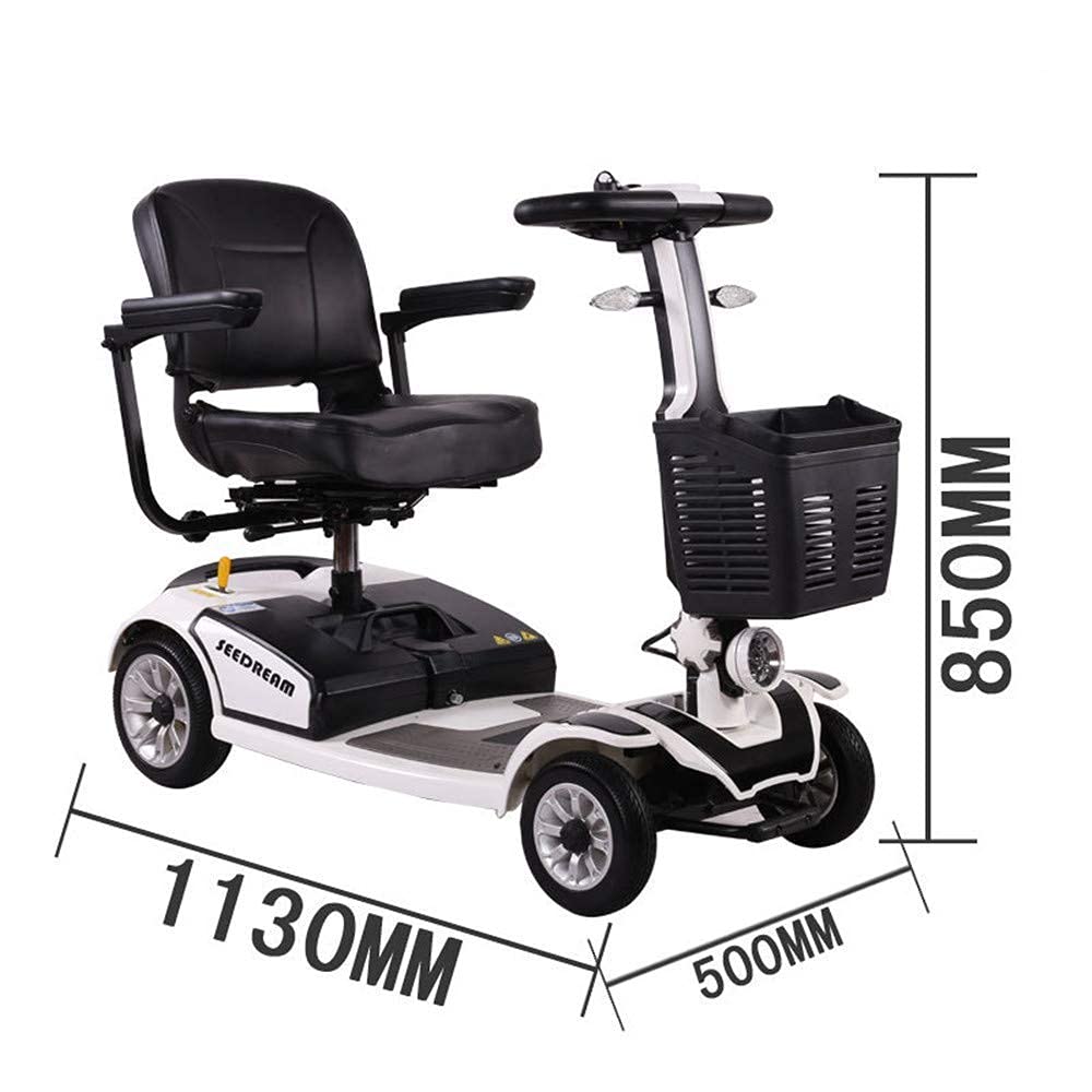 Four-Wheeled Electric Wheelchair, Adult Vintage Scooter, Disabled Folding Bicycle Mobile Scooter Power Mobile Scooter Collapsible Advanced Intelligent (White)