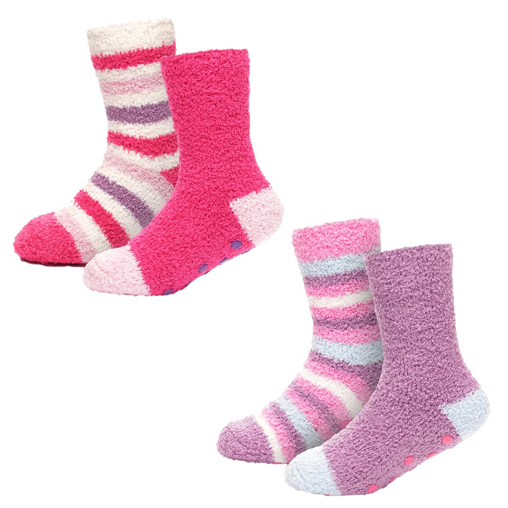 Undercover 4 Pairs Girls Cosy Socks SK832A Pink/Purple Stripe (1x Each) 4-5.5