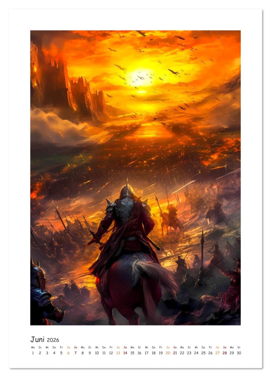 Die Drachenschlacht (hochwertiger Premium Wandkalender 2026 DIN A2 hoch), Kunstdruck in Hochglanz: Eine Bilder Geschichte über Ritter, Drachen und die große Liebe. (CALVENDO Wissenschaft)