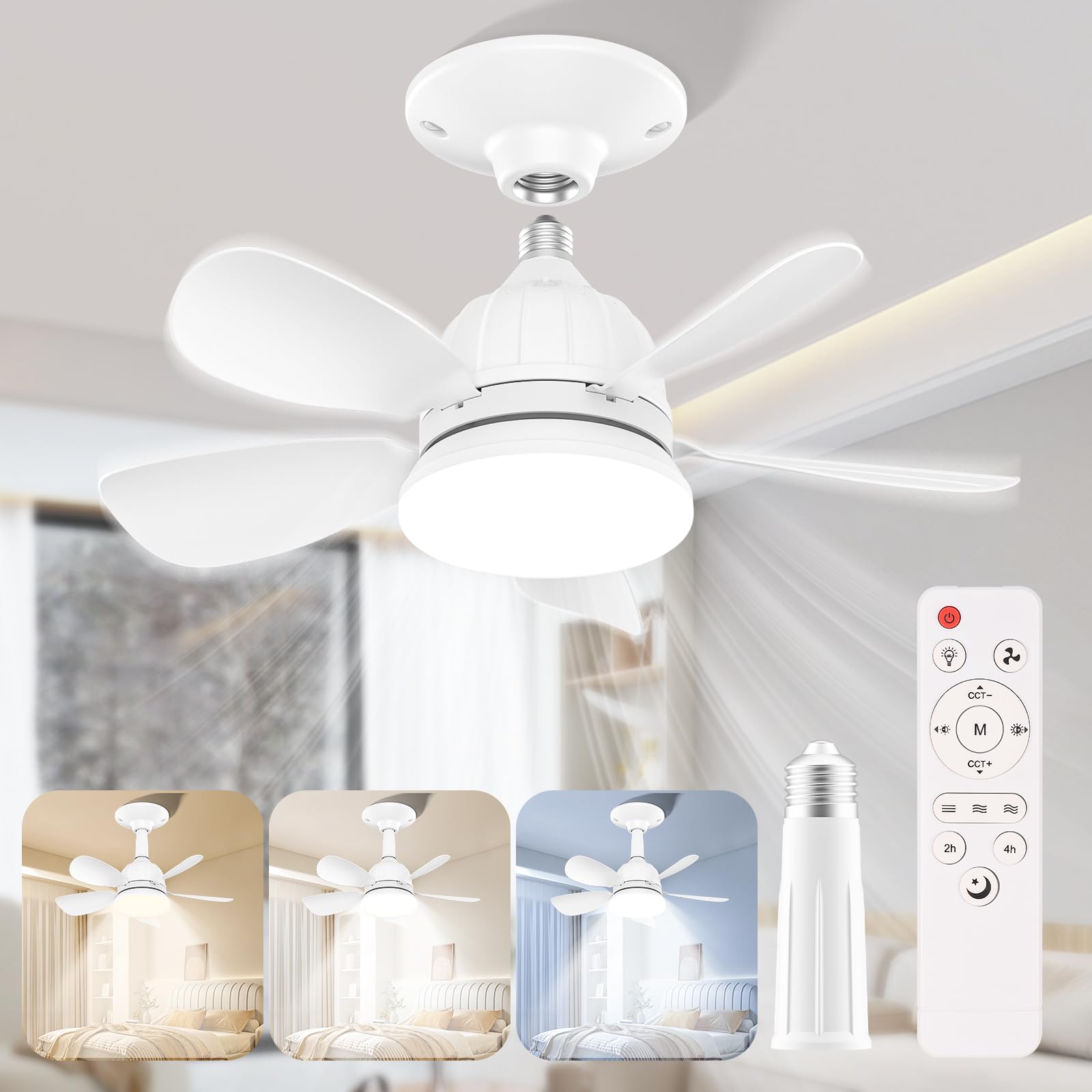 Ceiling Fan with Light and Remote Control 18 Inch LED Dimmable Lamp E27 Ceiling Fan with Quiet Fans Speed, Brightness and Adjustable Colour Temperature