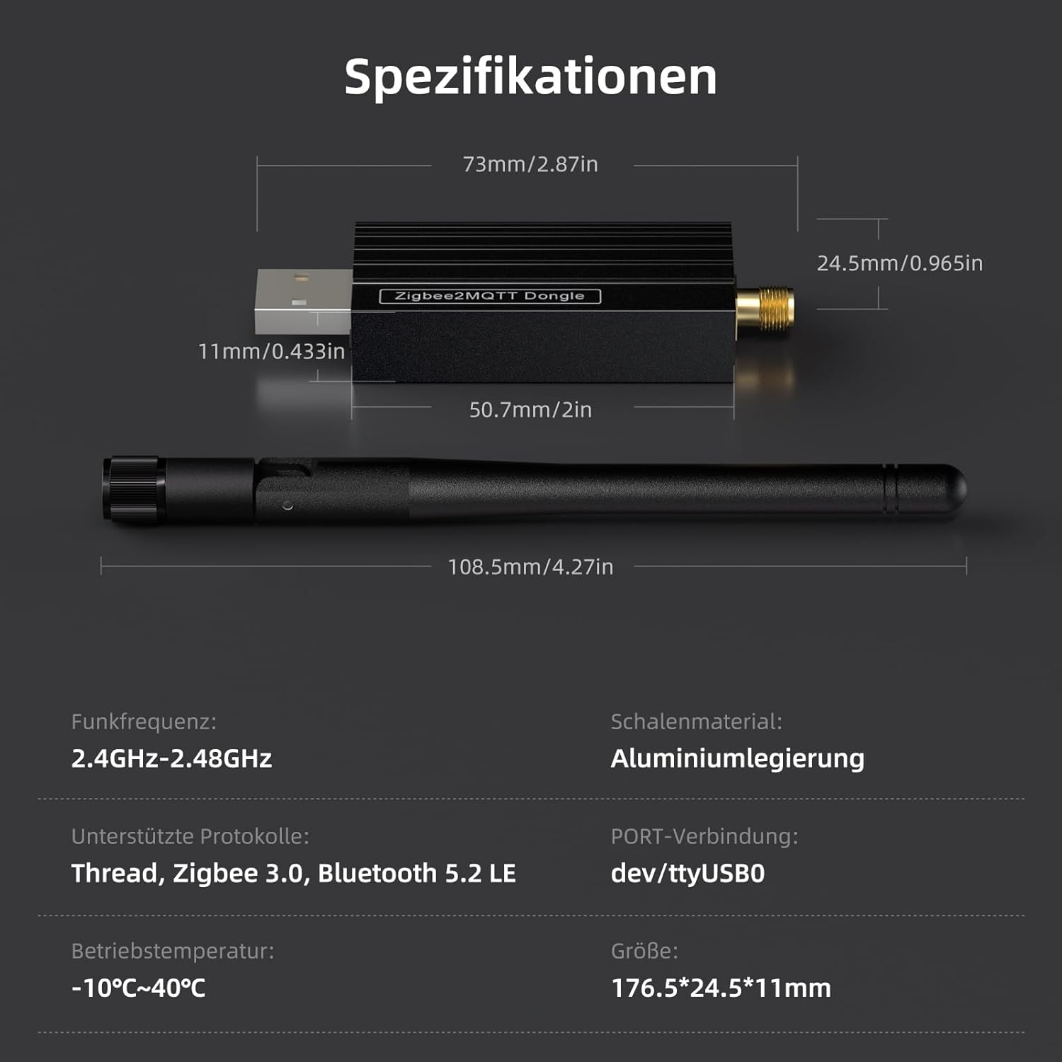 AVATTO Zigbee 3.0 USB-Dongle-Gateway für Home Assistant– kompatibel mit Zigbee2MQTT und ZHA, CC2652P-Chip, unterstützt Erweiterung und Flashen.