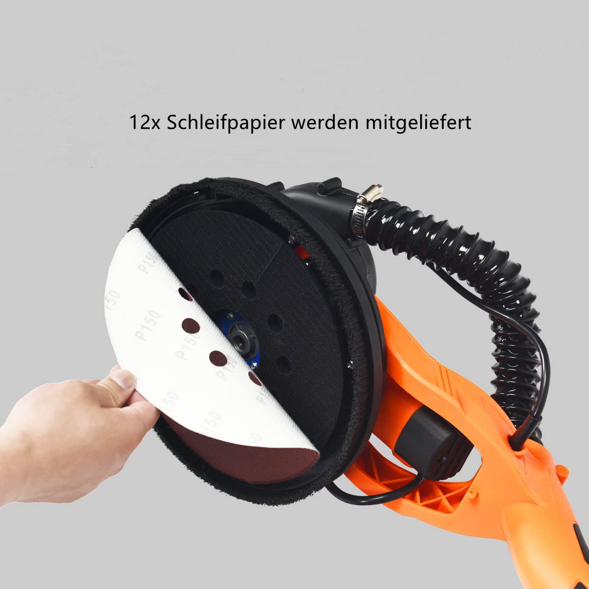 DREAMADE Trockenbauschleifer 750 W, Deckenschleifer mit 6 Geschwindigkeiten, max. 1750 U/min, Wandschleifmaschine mit Staubsammelsystem, 80 LED und Teleskopstange, inkl. 12 Schleifpapier