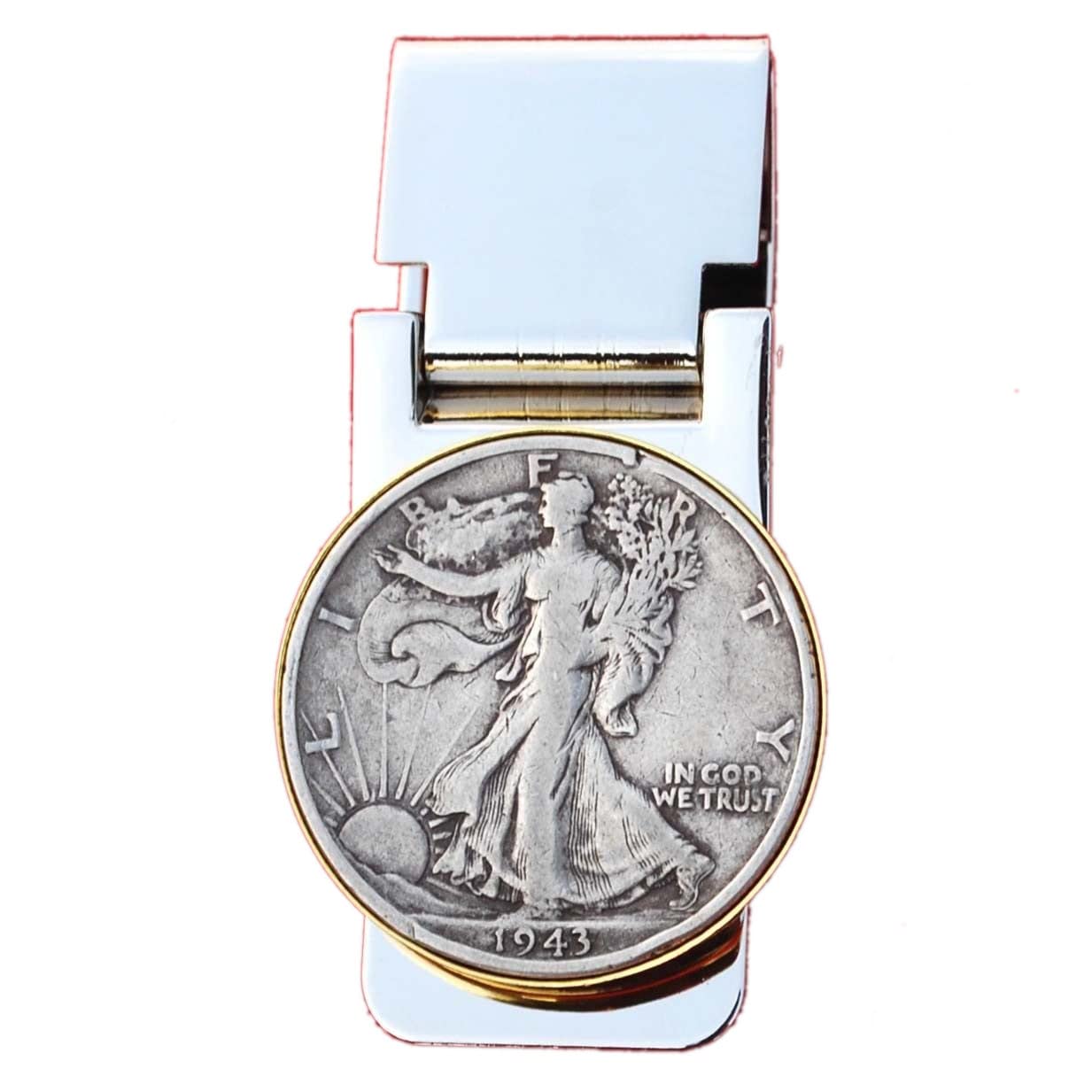 US 1943 Walking Liberty Half Dollar 90% Silver Coin Hinged Money Clip NEW