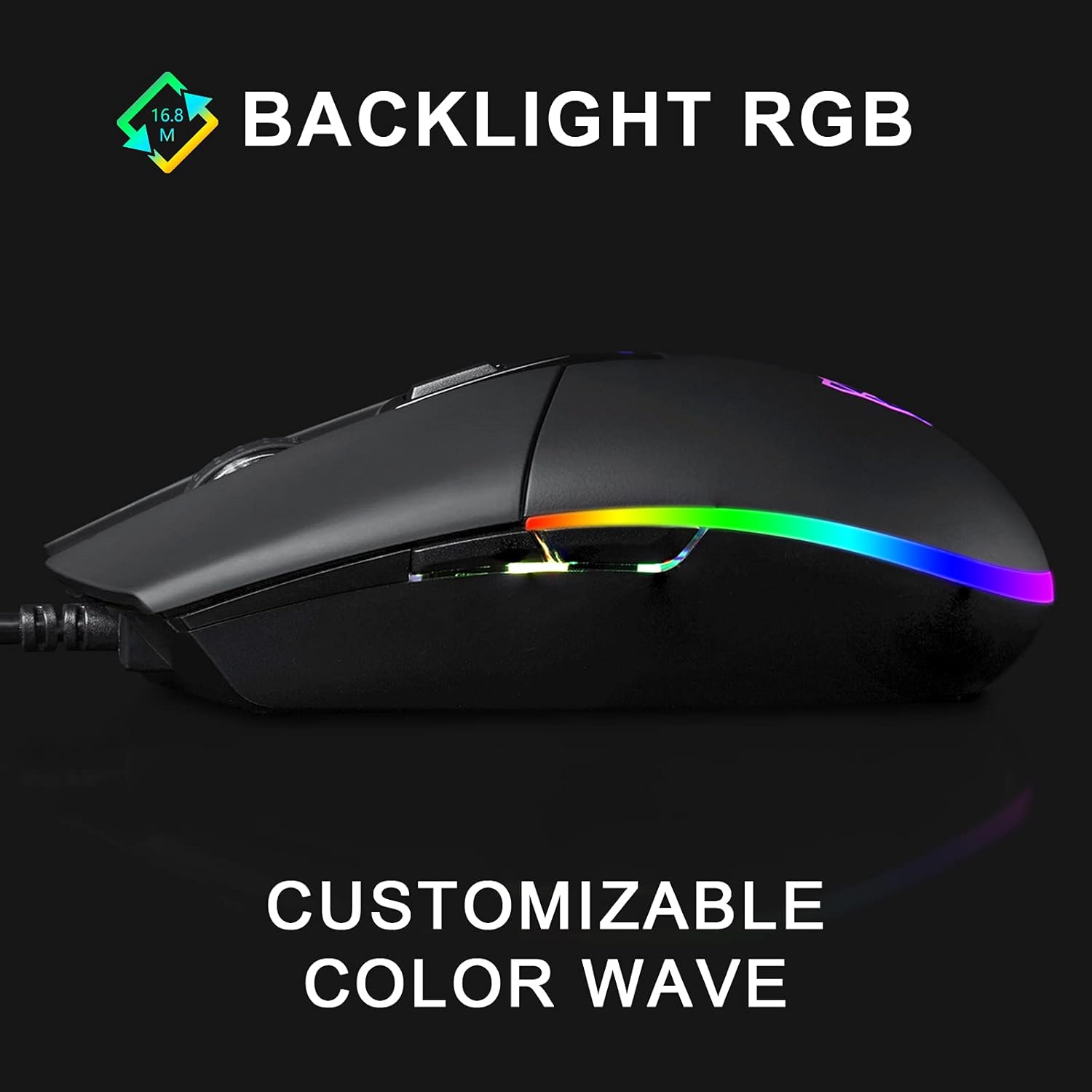Motospeed V50 Wired Gaming Mouse, 4,000 DPI, Rainbow Optical Effect LIGHTSYNC RGB