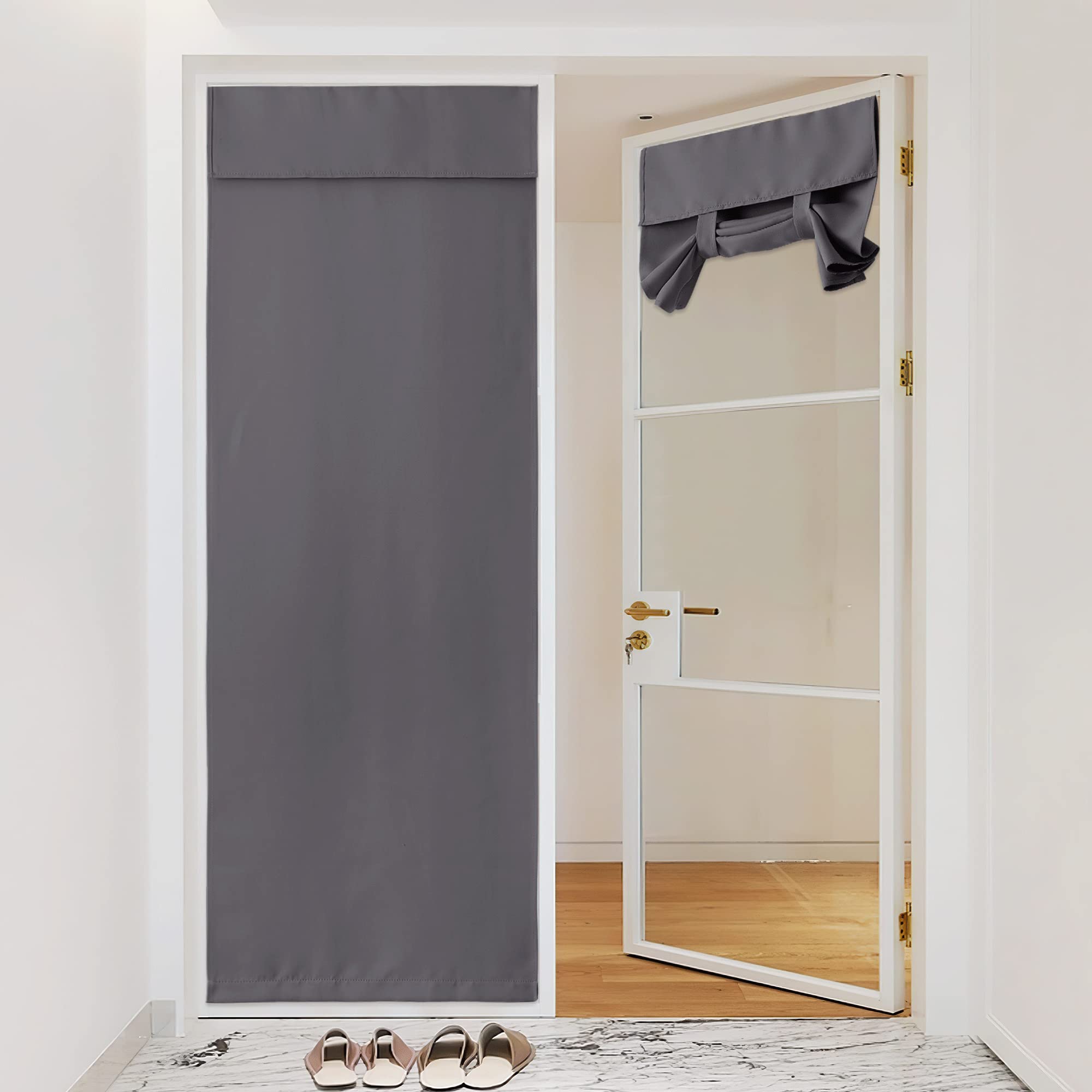 NICETOWN Rideau occultant de 203 cm de long pour porte d'entrée française de couleur unie – Rideau de porte d'entrée à isolation thermique pour placard de salle de bains – 106,7 cm de large – Gris