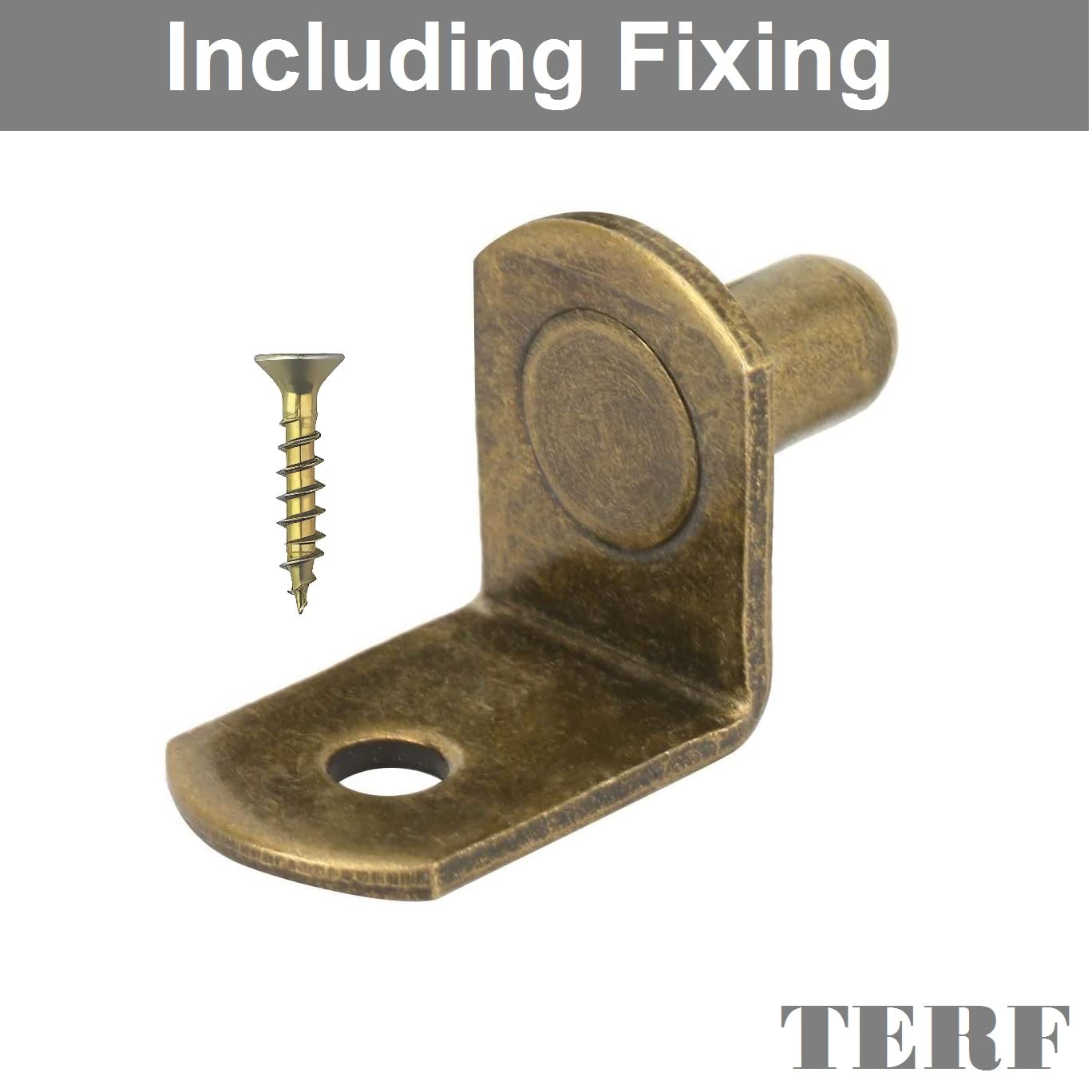 TERF® Traditional Style Antique Bronze Plated L-Shape Bracket Furniture Shelf Support Pegs Push In Pin with Hole for Kitchen Cabinet Wardrobe Bookcase Closet including Fixing Screw - Image 2